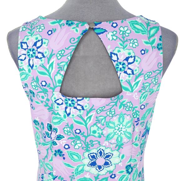 Talbots Dress Womens Medium Lavender Blue Floral Sleeveless Stretch Knit Beach - Picture 9 of 12